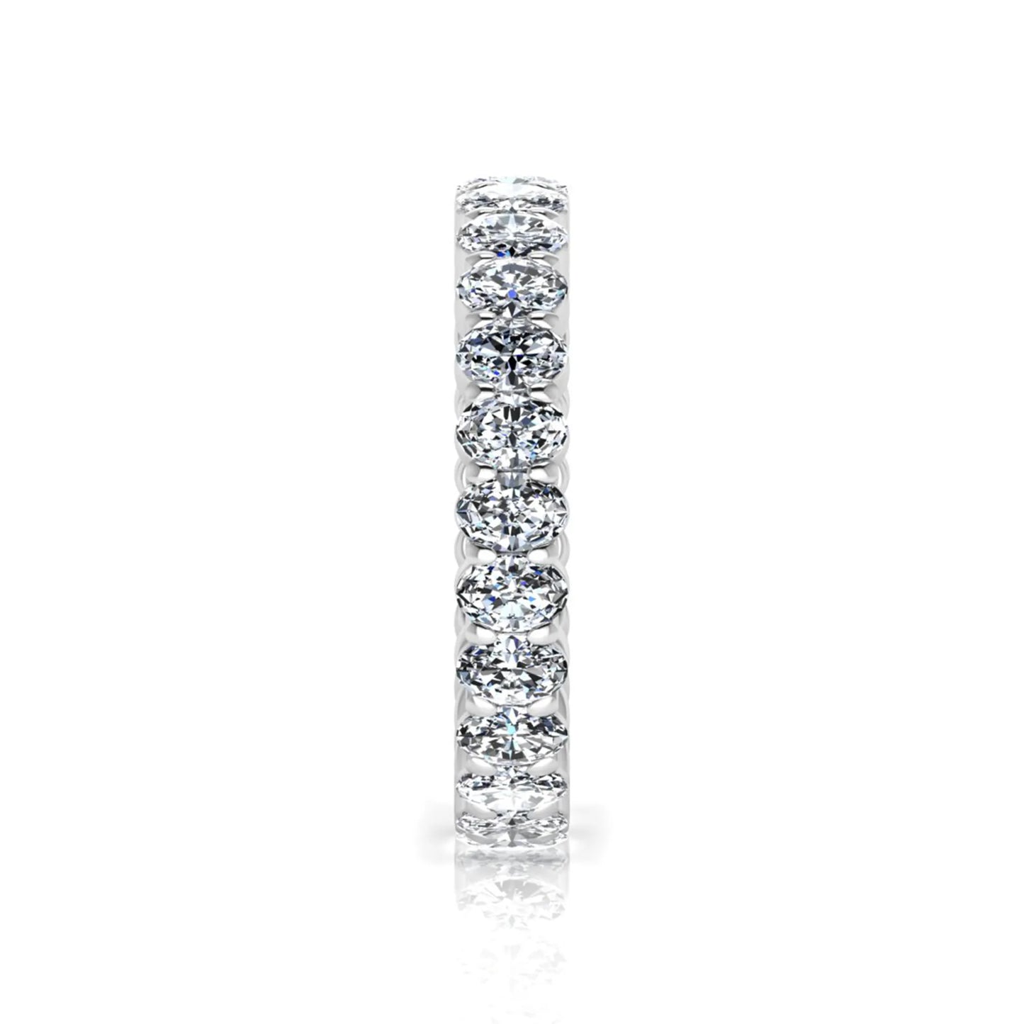Oval cut lab grown diamond eternity band featuring a continuous row of brilliant shared-prong set diamonds in a timeless luxury design in white gold