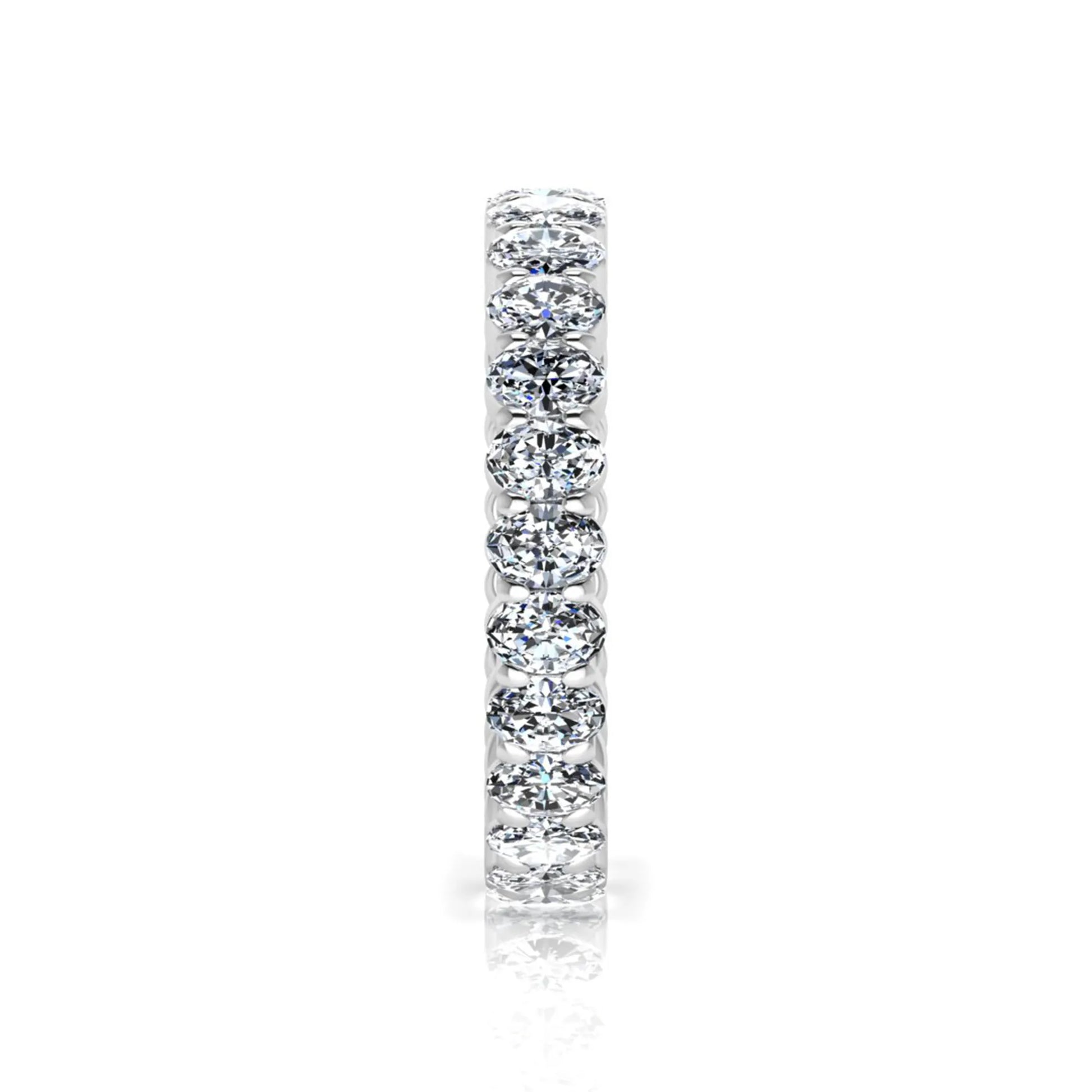 Oval cut lab grown diamond eternity band featuring a continuous row of brilliant shared-prong set diamonds in a timeless luxury design in white gold