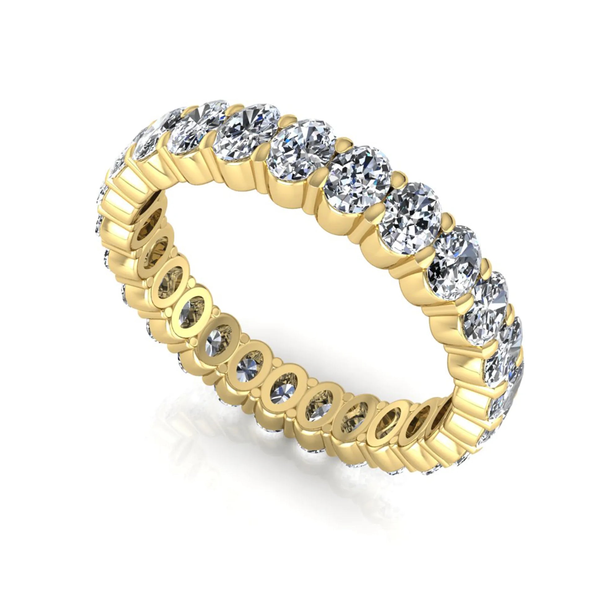 Oval cut lab grown diamond eternity band featuring a continuous row of brilliant shared-prong set diamonds in a timeless luxury design in yellow gold