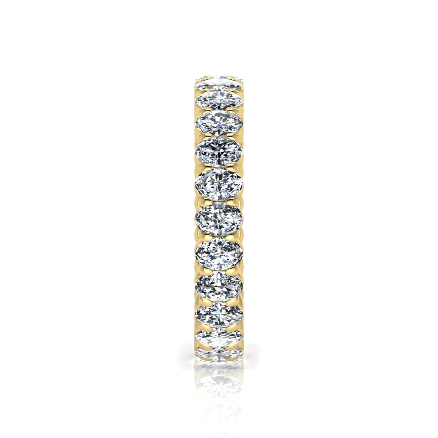 Oval cut lab grown diamond eternity band featuring a continuous row of brilliant shared-prong set diamonds in a timeless luxury design in yellow gold