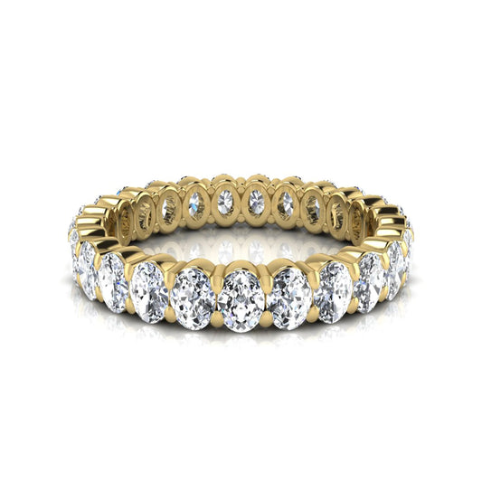 Oval cut lab grown diamond eternity band featuring a continuous row of brilliant shared-prong set diamonds in a timeless luxury design in yellow gold