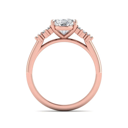 IGI Certified 2.00 carat oval cut lab grown diamond five stone engagement ring with baguette side diamonds in rose gold.