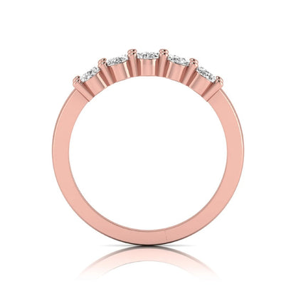 Oval five stone lab grown diamond anniversary ring featuring five oval cut diamonds in an elegant shared prong setting in rose gold
