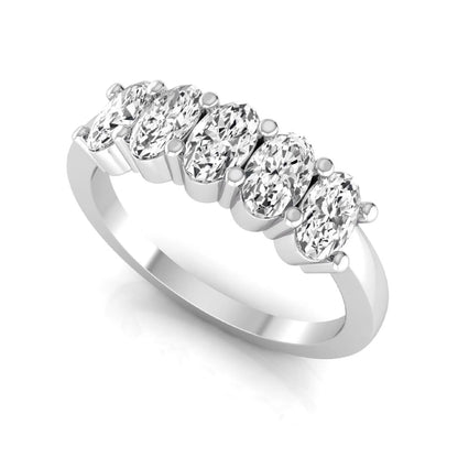 Oval five stone lab grown diamond anniversary ring featuring five oval cut diamonds in an elegant shared prong setting in white gold