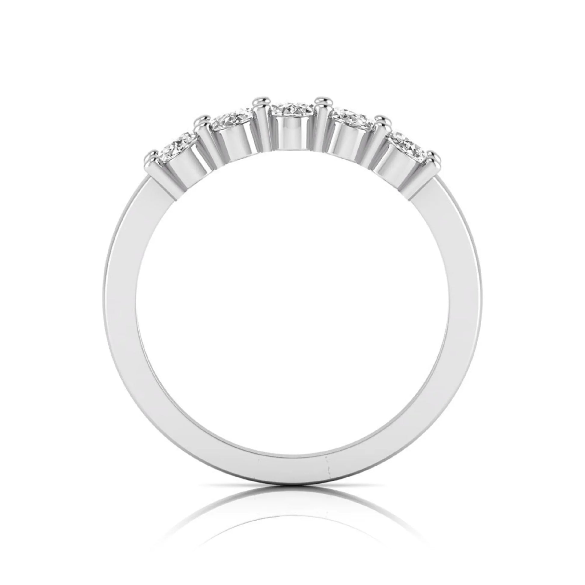 Oval five stone lab grown diamond anniversary ring featuring five oval cut diamonds in an elegant shared prong setting in white gold