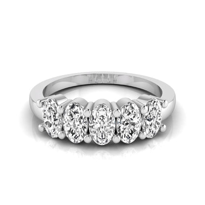 Oval five stone lab grown diamond anniversary ring featuring five oval cut diamonds in an elegant shared prong setting in white gold