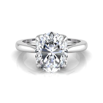 Oval cut lab grown diamond solitaire engagement ring featuring a classic four-prong setting with a white gold tone band.