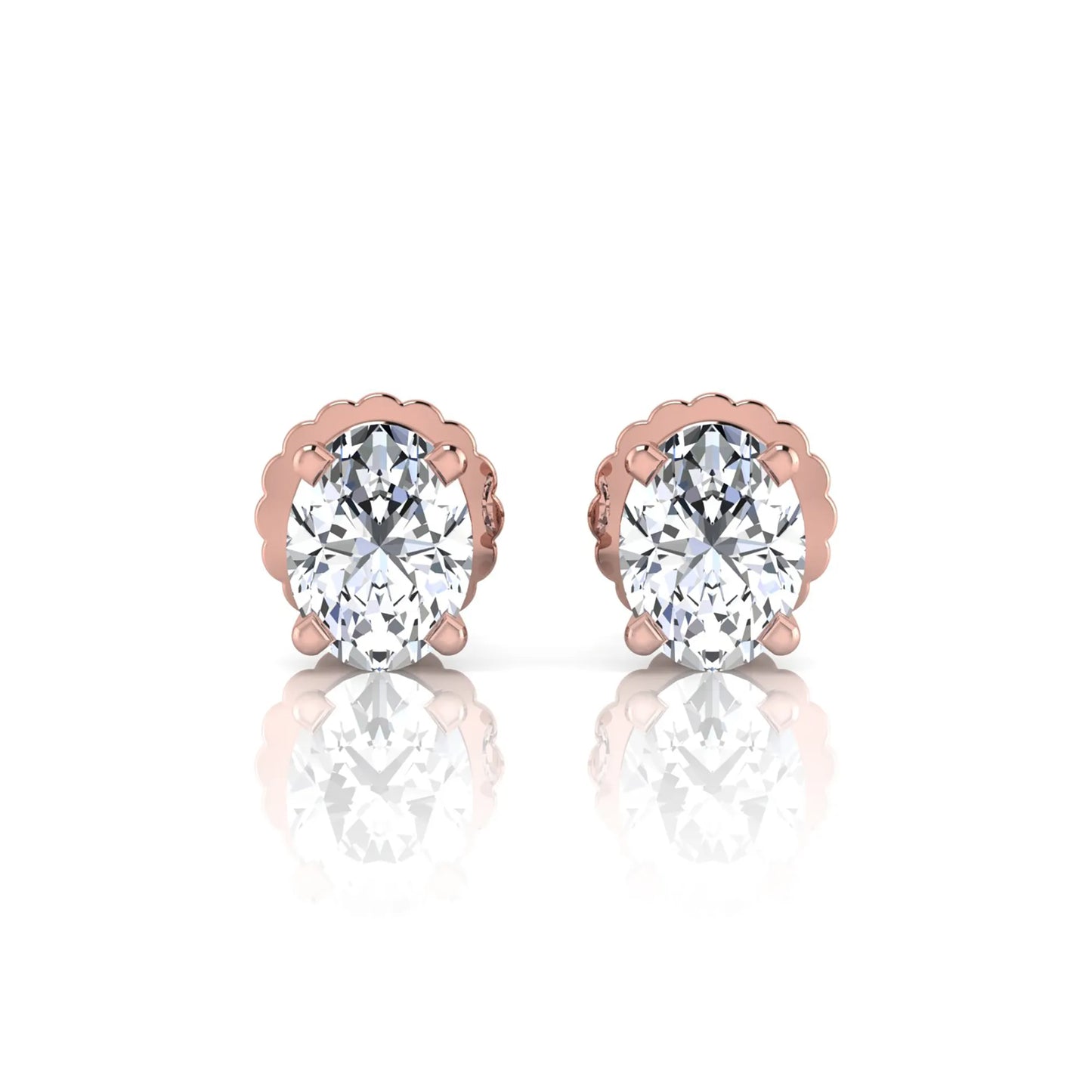 rose gold Oval cut lab grown diamond stud earrings with four prong setting and screw back closure