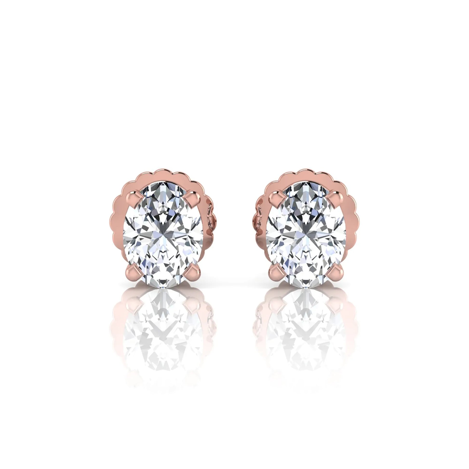 rose gold Oval cut lab grown diamond stud earrings with four prong setting and screw back closure