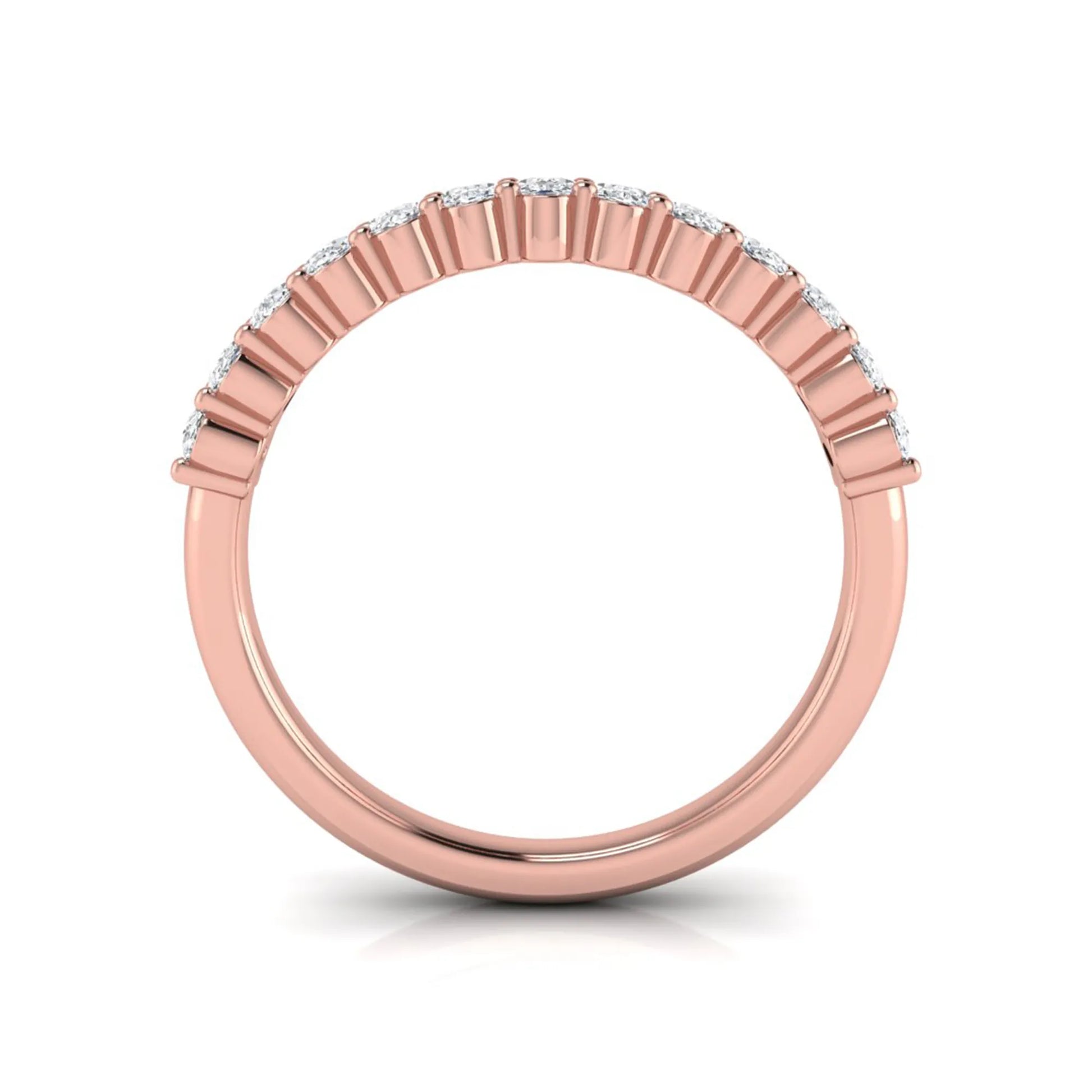 Oval cut lab grown diamond half eternity wedding band in rose gold tone