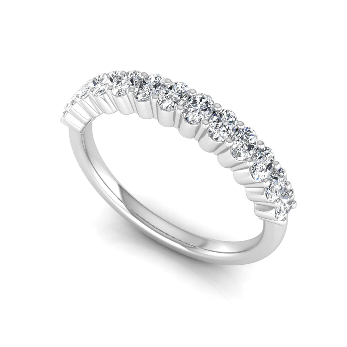 Oval cut lab grown diamond half eternity wedding band in white gold tone