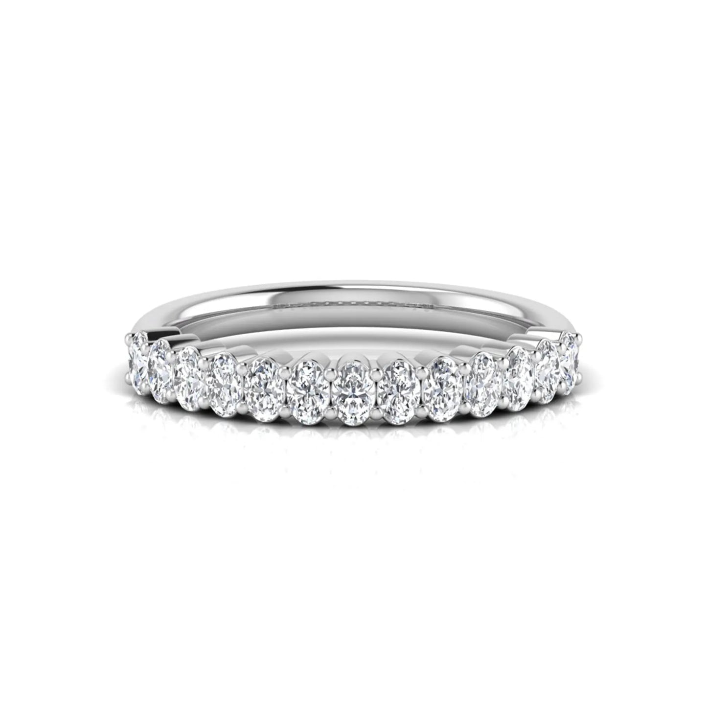 Oval cut lab grown diamond half eternity wedding band in white gold tone