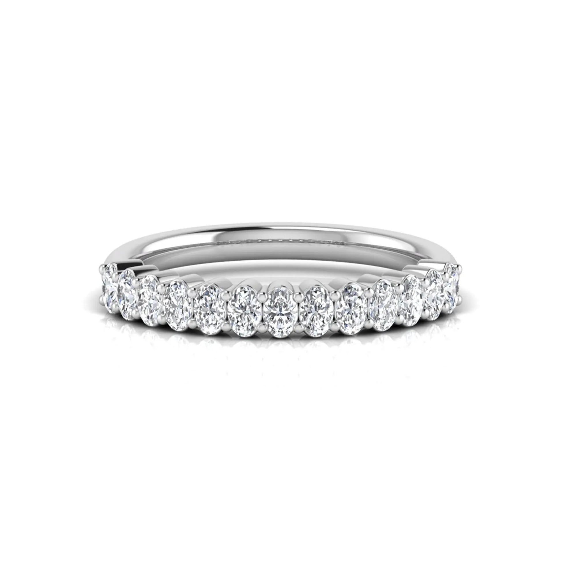 Oval cut lab grown diamond half eternity wedding band in white gold tone