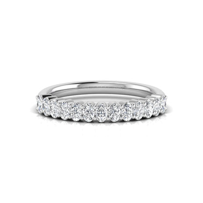 Oval cut lab grown diamond half eternity wedding band in white gold tone