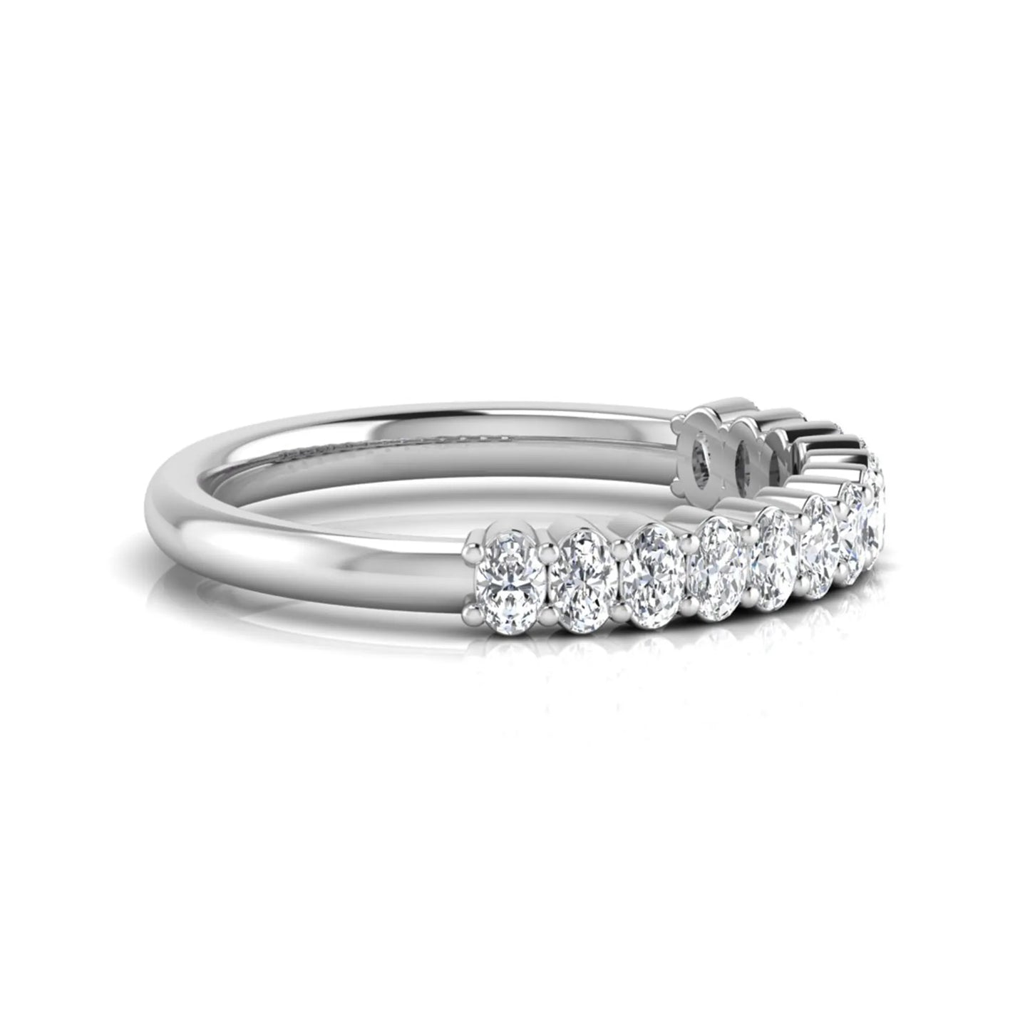 Oval cut lab grown diamond half eternity wedding band in white gold tone