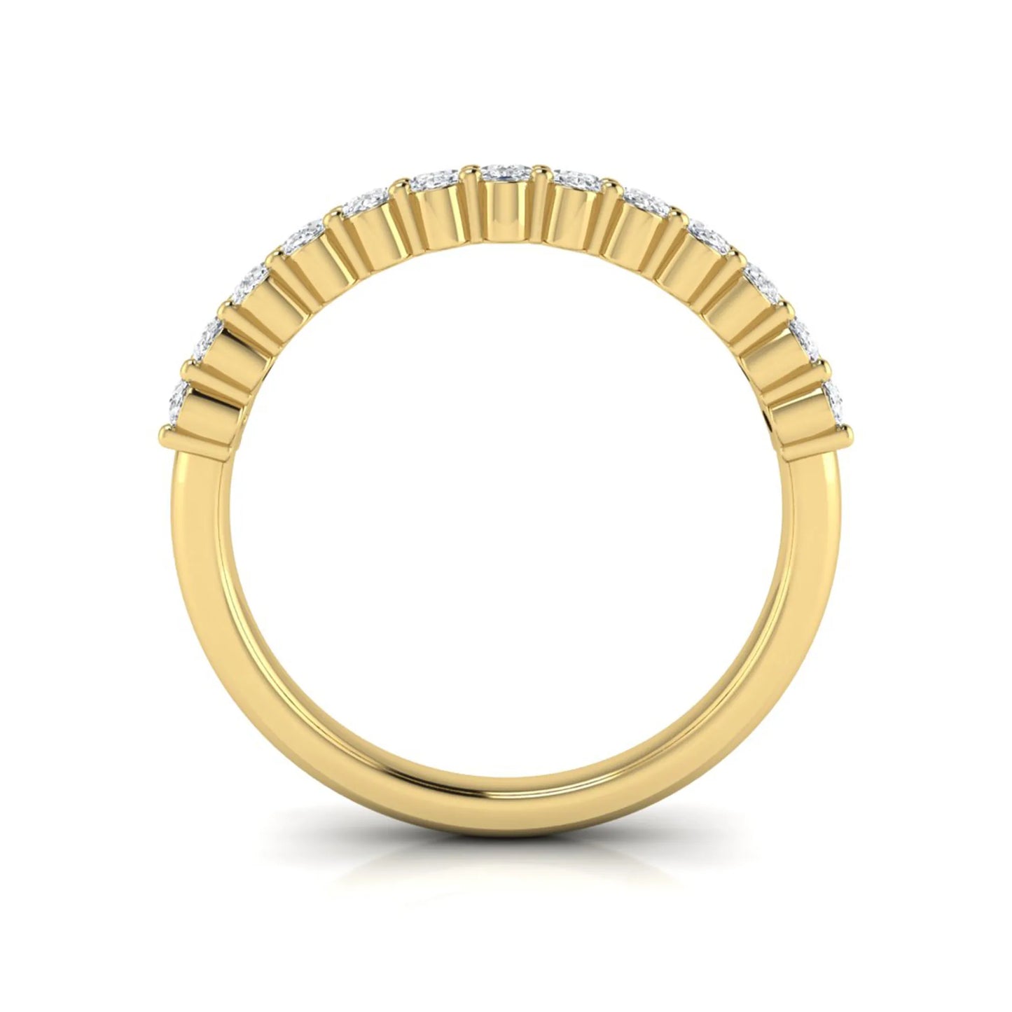 Oval cut lab grown diamond half eternity wedding band in yellow gold tone