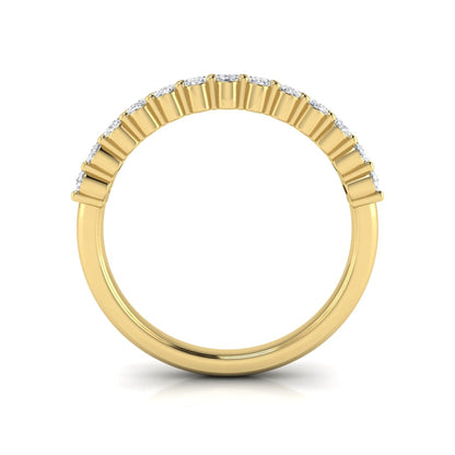 Oval cut lab grown diamond half eternity wedding band in yellow gold tone