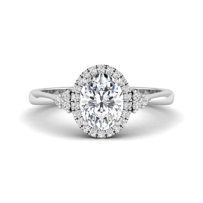 IGI Certified 1.86 carat oval cut lab grown diamond halo engagement ring with round diamond accent shoulders in white gold.