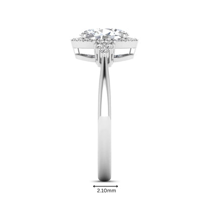 IGI Certified 1.86 carat oval cut lab grown diamond halo engagement ring with round diamond accent shoulders in white gold.