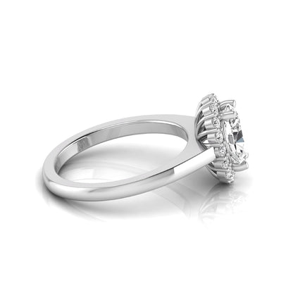 Oval halo lab grown diamond engagement ring featuring a 1.41 carat oval center diamond surrounded by round accent diamonds in a classic halo setting in white gold