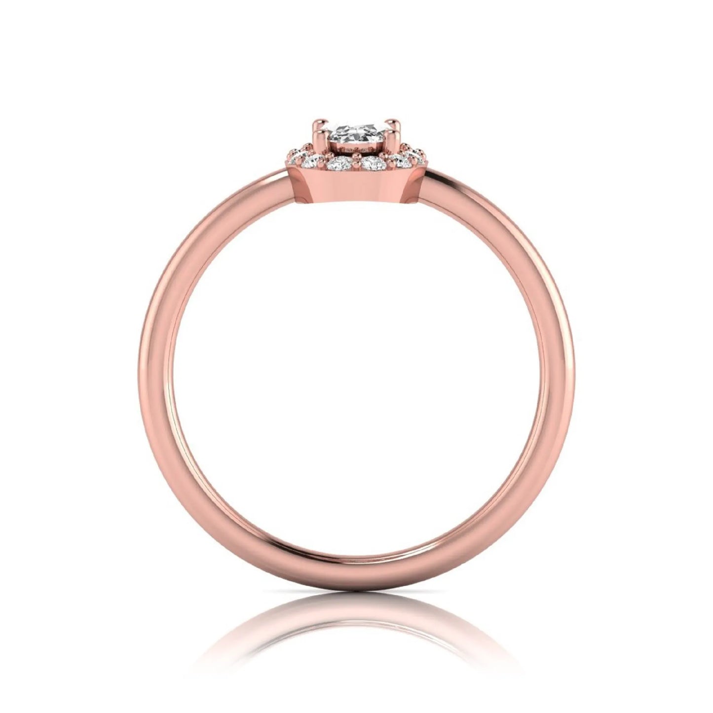 Oval halo lab grown diamond engagement ring featuring a 0.43 carat oval cut center diamond surrounded by round halo diamonds in a rose gold design.