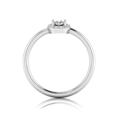Oval halo lab grown diamond engagement ring featuring a 0.43 carat oval cut center diamond surrounded by round halo diamonds in a white gold design.