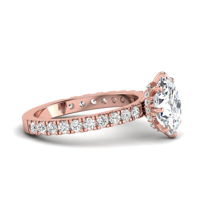 Oval Hidden Halo Pavé Lab Grown Diamond Engagement Ring featuring a 10.00 × 8.00 mm oval-cut center diamond with a hidden halo, pavé diamond band, and four-prong setting in rose gold