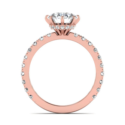 Oval Hidden Halo Pavé Lab Grown Diamond Engagement Ring featuring a 10.00 × 8.00 mm oval-cut center diamond with a hidden halo, pavé diamond band, and four-prong setting in rose gold