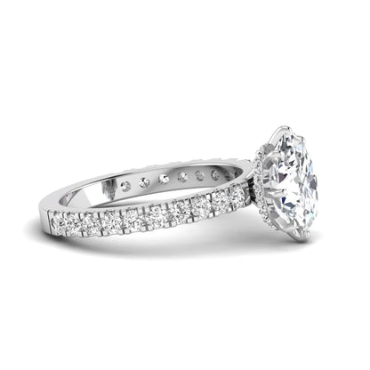 Oval Hidden Halo Pavé Lab Grown Diamond Engagement Ring featuring a 10.00 × 8.00 mm oval-cut center diamond with a hidden halo, pavé diamond band, and four-prong setting in white gold