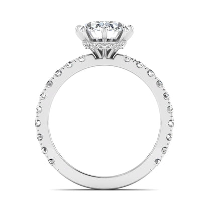 Oval Hidden Halo Pavé Lab Grown Diamond Engagement Ring featuring a 10.00 × 8.00 mm oval-cut center diamond with a hidden halo, pavé diamond band, and four-prong setting in white gold