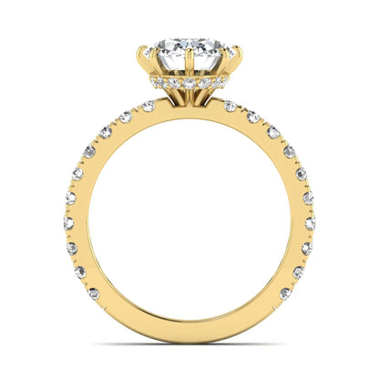 Oval Hidden Halo Pavé Lab Grown Diamond Engagement Ring featuring a 10.00 × 8.00 mm oval-cut center diamond with a hidden halo, pavé diamond band, and four-prong setting in yellow gold