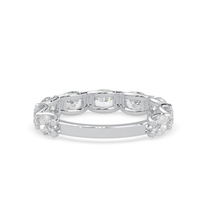 Oval lab grown diamond half eternity wedding band in a selected metal color with shared prong setting in white gold