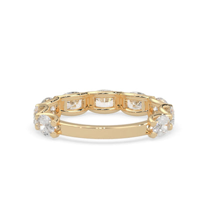 Oval lab grown diamond half eternity wedding band in a selected metal color with shared prong setting in yellow gold