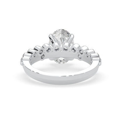 oval lab grown diamond pave wedding bridal ring set with sparkling round diamonds along the band in white gold