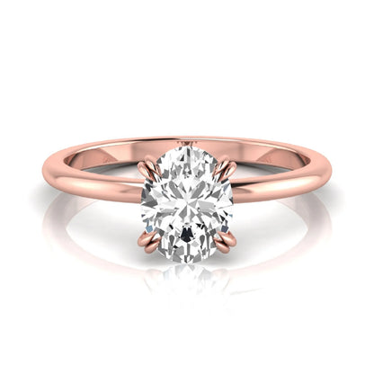 Oval lab grown diamond solitaire engagement ring featuring a 1.86 carat IGI certified oval diamond in a classic four-prong rose gold setting.