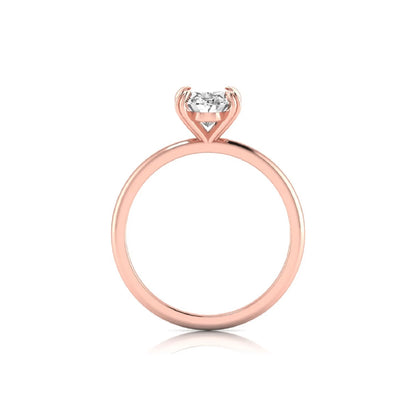 Oval lab grown diamond solitaire engagement ring featuring a 1.86 carat IGI certified oval diamond in a classic four-prong rose gold setting.