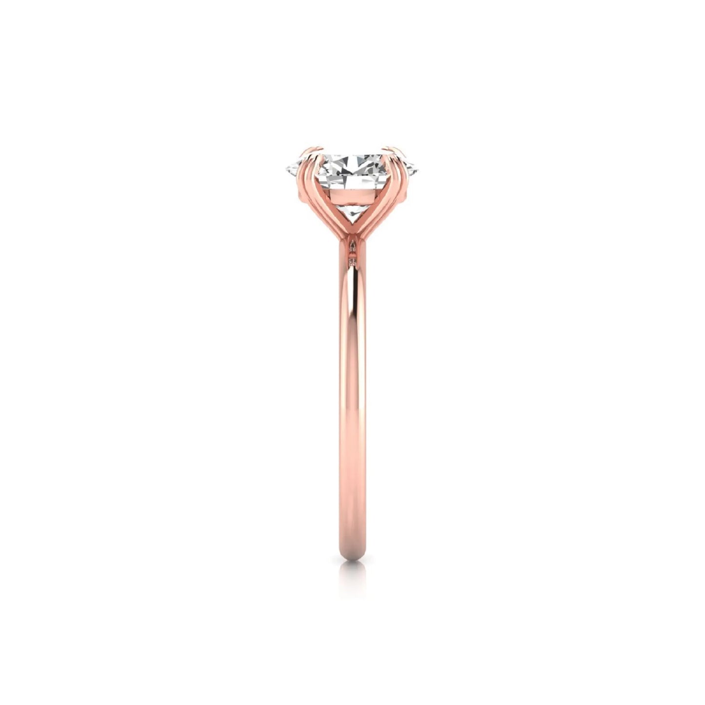 Oval lab grown diamond solitaire engagement ring featuring a 1.86 carat IGI certified oval diamond in a classic four-prong rose gold setting.