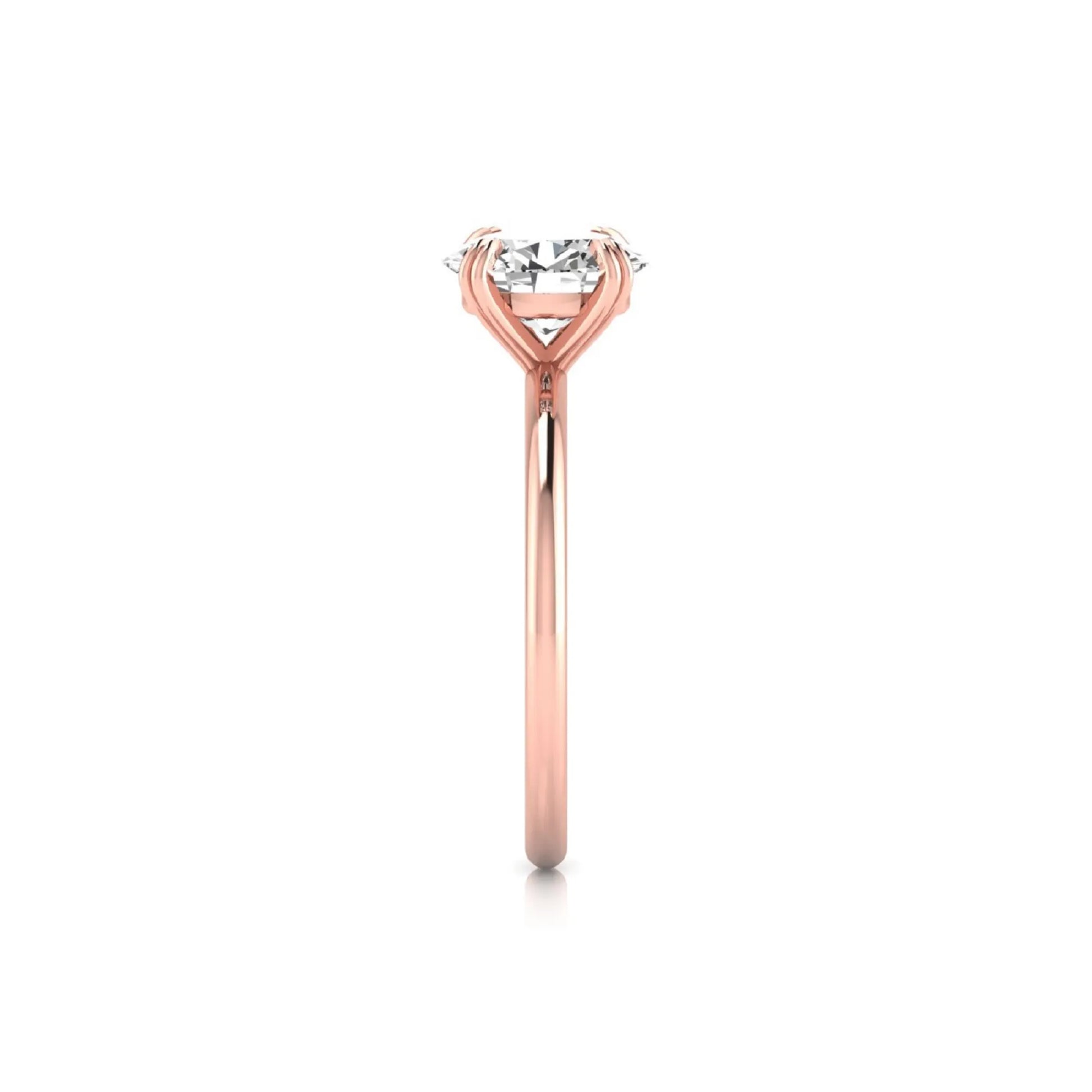 Oval lab grown diamond solitaire engagement ring featuring a 1.86 carat IGI certified oval diamond in a classic four-prong rose gold setting.