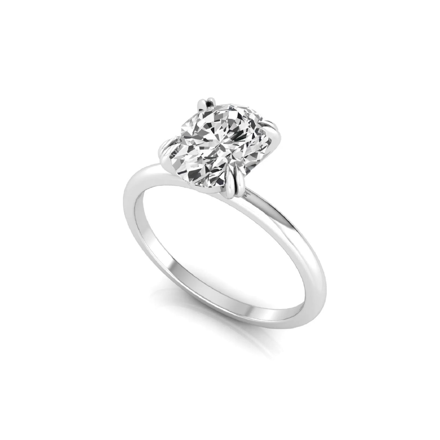 Oval lab grown diamond solitaire engagement ring featuring a 1.86 carat IGI certified oval diamond in a classic four-prong white gold setting.