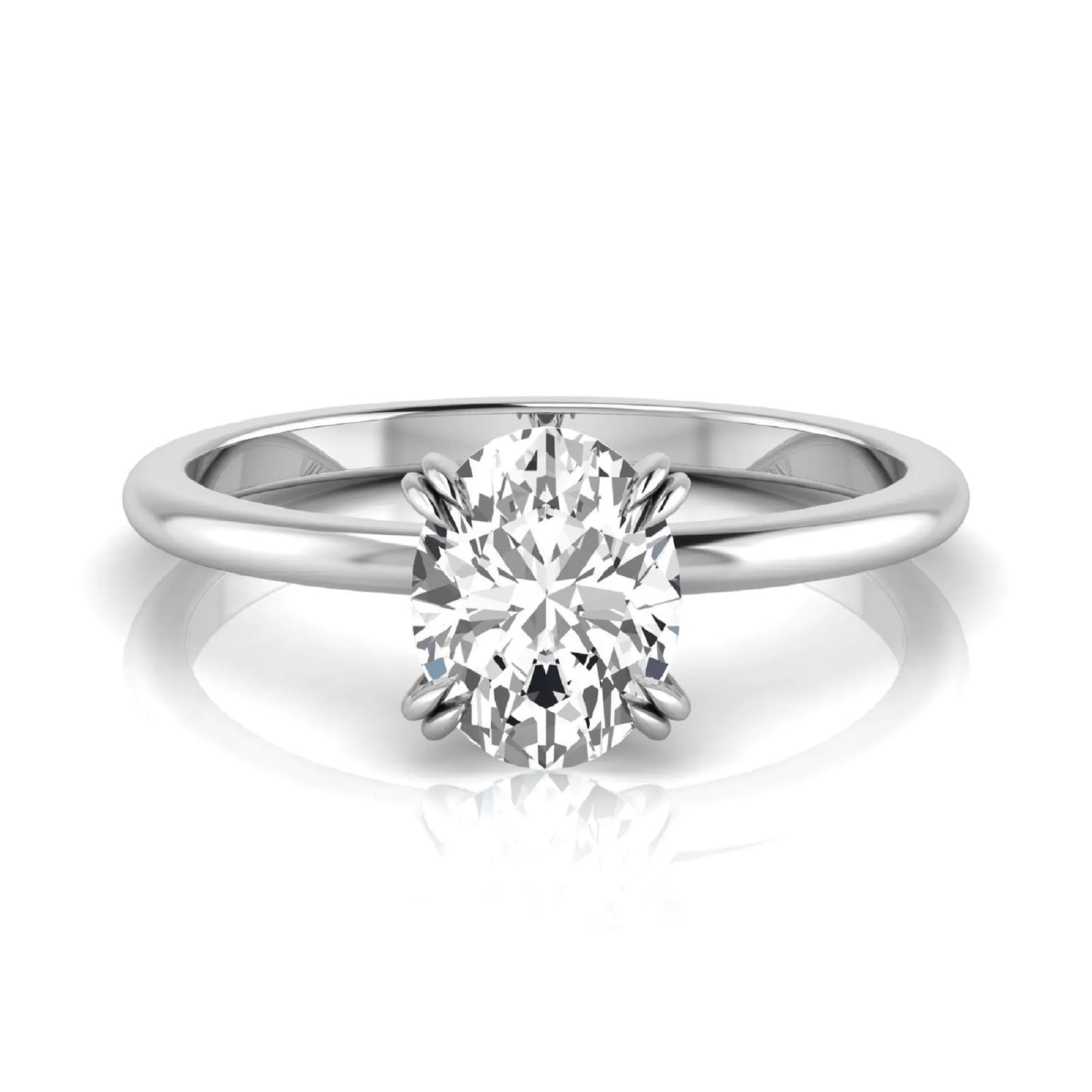 Oval lab grown diamond solitaire engagement ring featuring a 1.86 carat IGI certified oval diamond in a classic four-prong white gold setting.