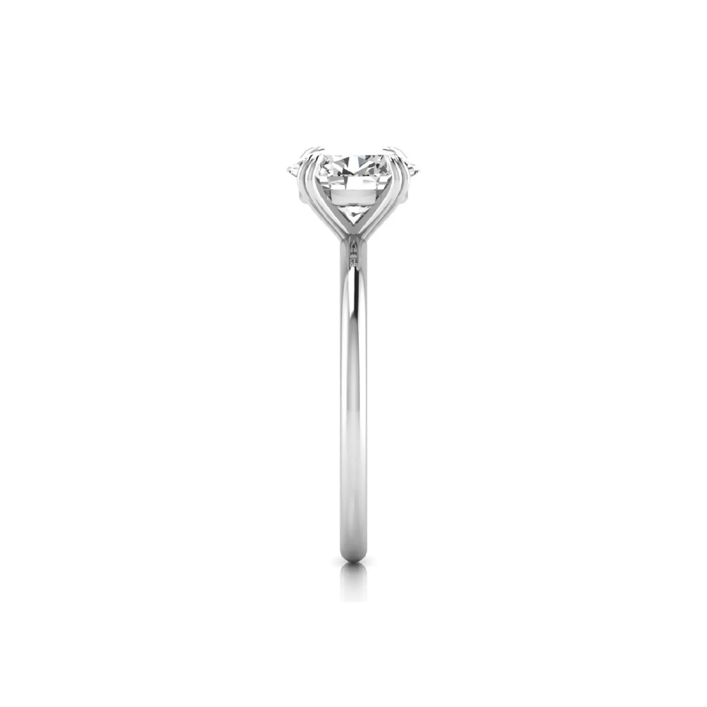 Oval lab grown diamond solitaire engagement ring featuring a 1.86 carat IGI certified oval diamond in a classic four-prong white gold setting.