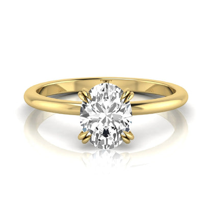 Oval lab grown diamond solitaire engagement ring featuring a 1.86 carat IGI certified oval diamond in a classic four-prong yellow gold setting.