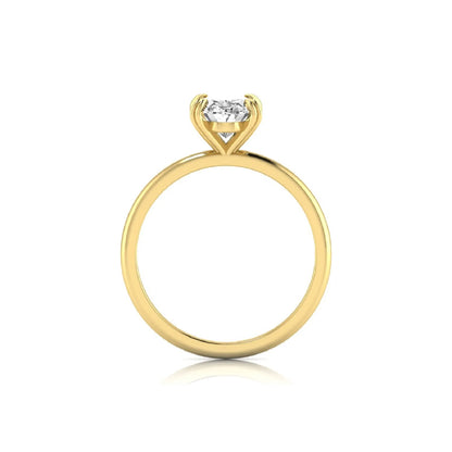 Oval lab grown diamond solitaire engagement ring featuring a 1.86 carat IGI certified oval diamond in a classic four-prong yellow gold setting.