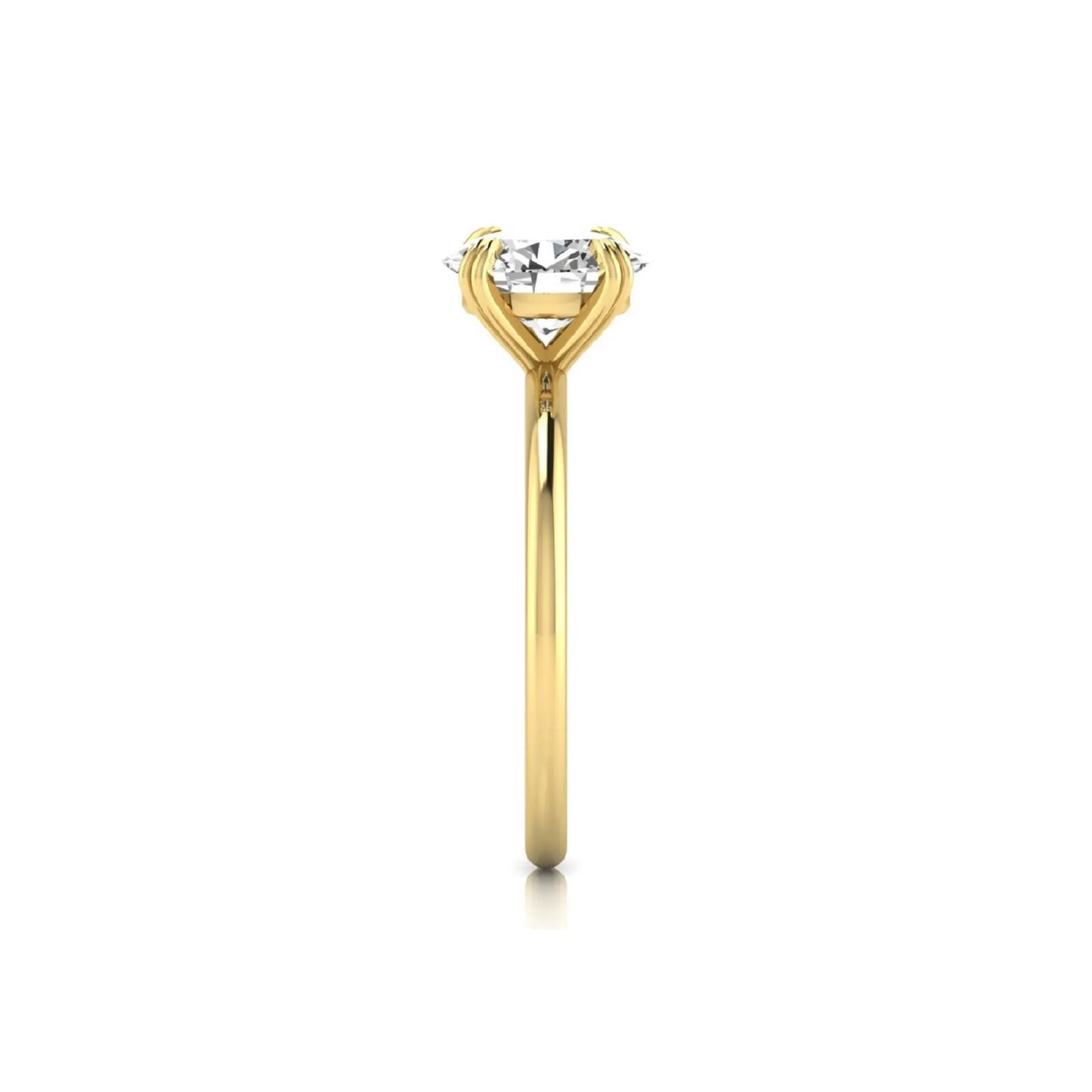 Oval lab grown diamond solitaire engagement ring featuring a 1.86 carat IGI certified oval diamond in a classic four-prong yellow gold setting.