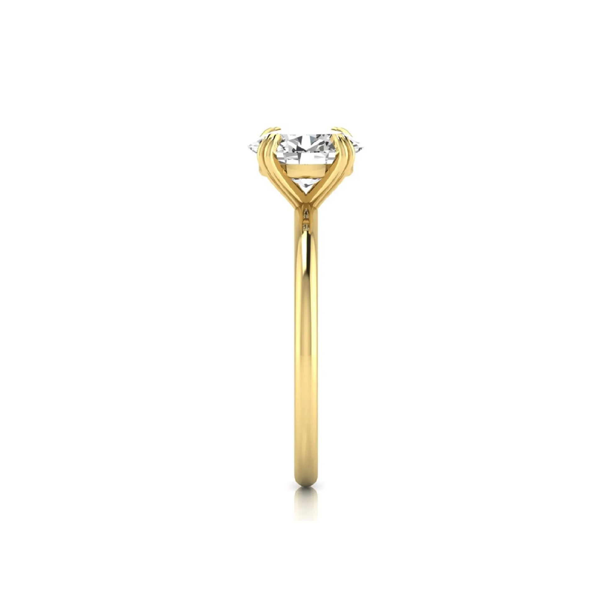 Oval lab grown diamond solitaire engagement ring featuring a 1.86 carat IGI certified oval diamond in a classic four-prong yellow gold setting.
