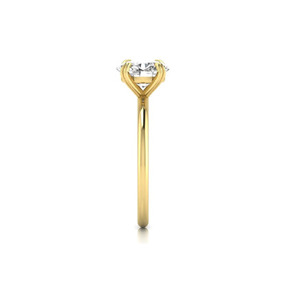 Oval lab grown diamond solitaire engagement ring featuring a 1.86 carat IGI certified oval diamond in a classic four-prong yellow gold setting.