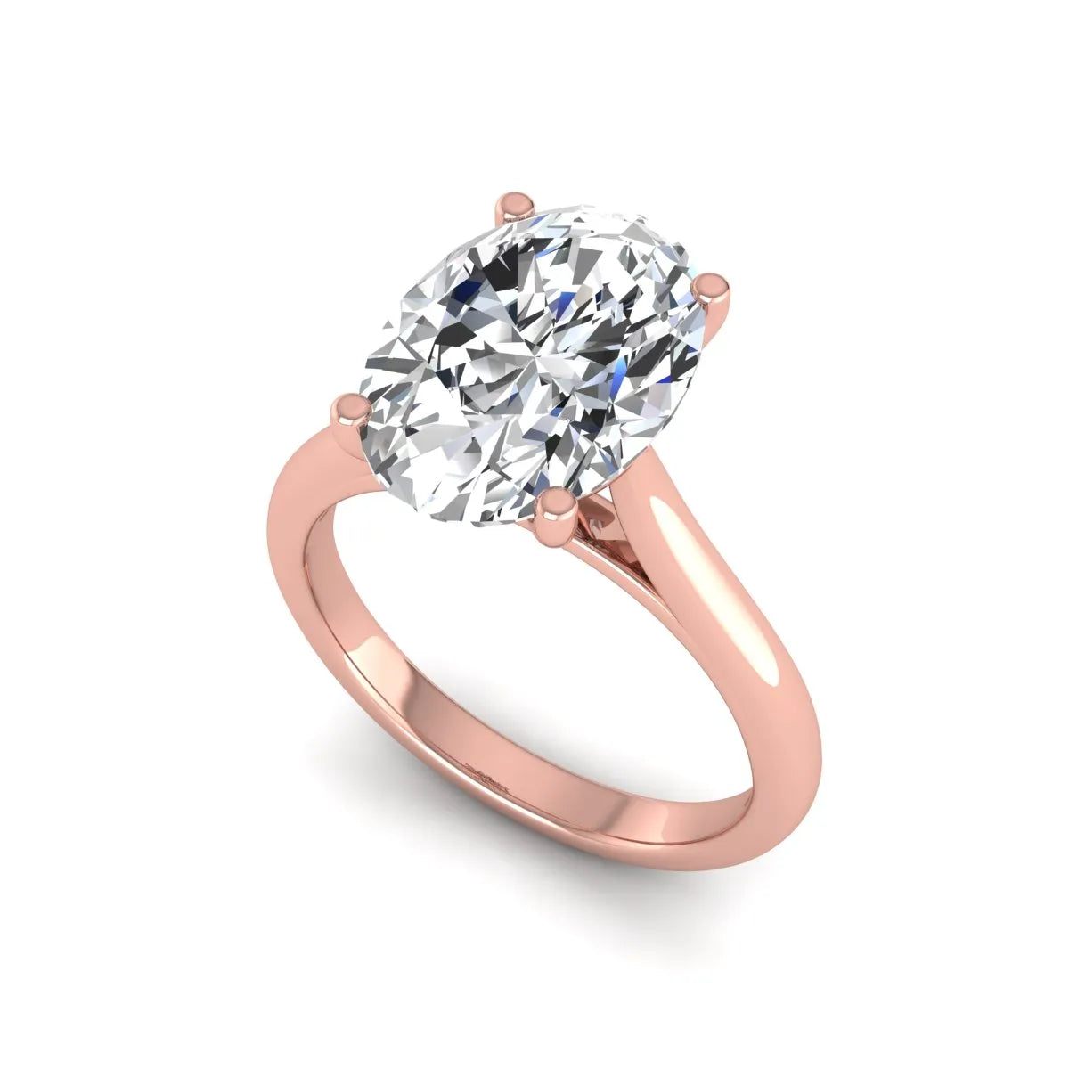 Oval cut lab grown diamond solitaire engagement ring with classic prong setting and rose gold tone shown for design reference.