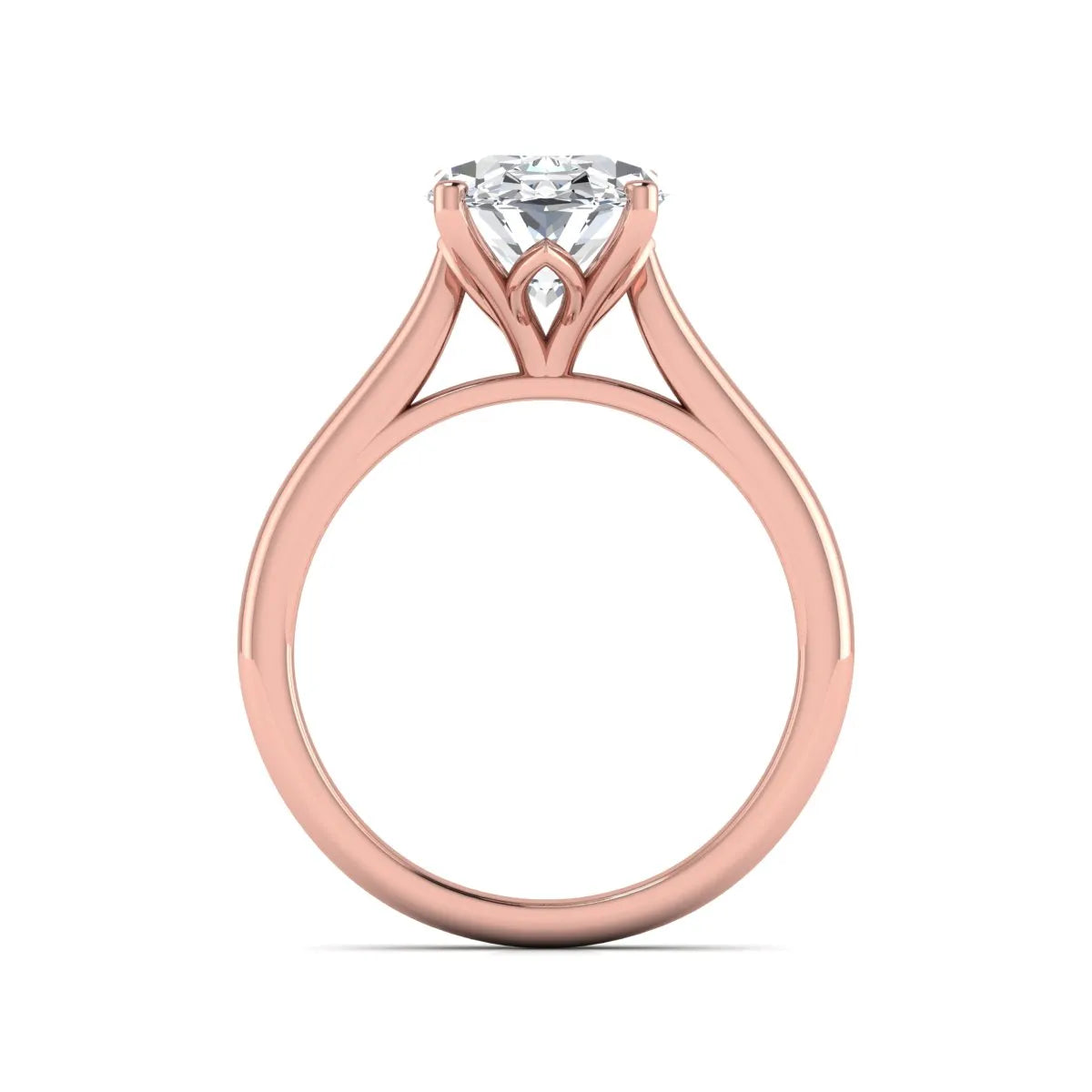 Oval cut lab grown diamond solitaire engagement ring with classic prong setting and rose gold tone shown for design reference.