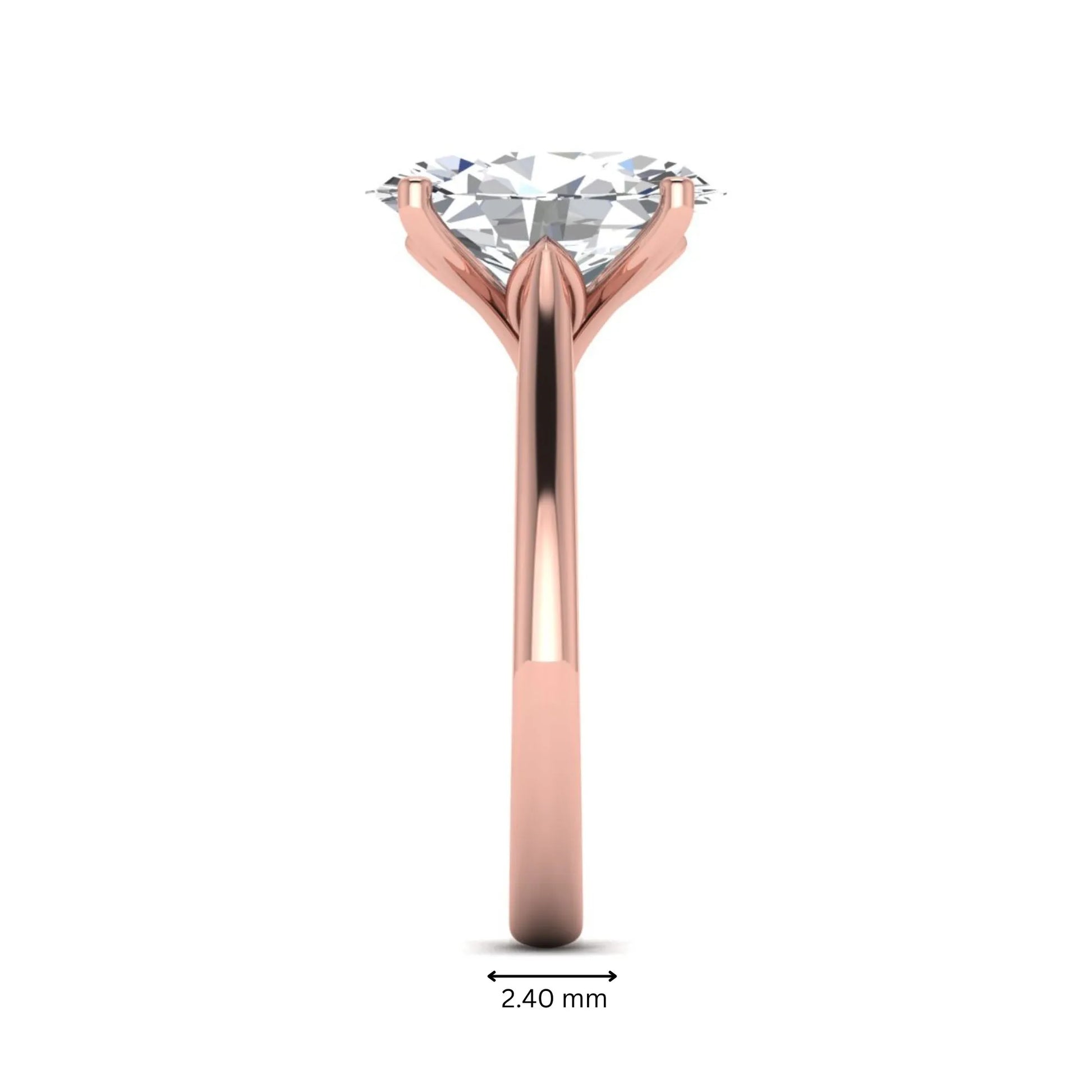 Oval cut lab grown diamond solitaire engagement ring with classic prong setting and rose gold tone shown for design reference.