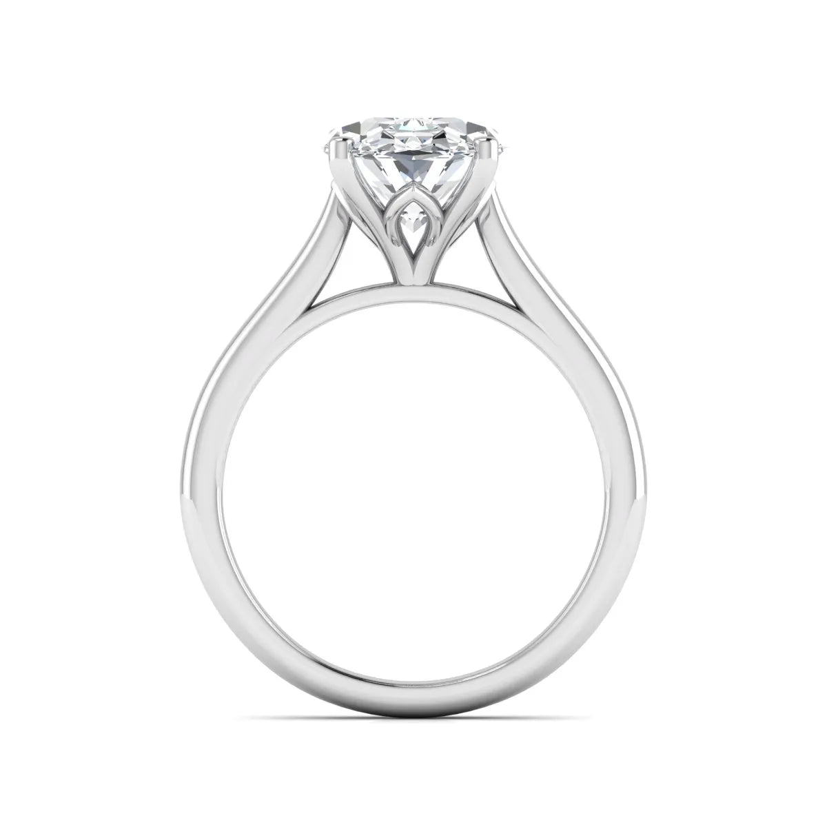 Oval cut lab grown diamond solitaire engagement ring with classic prong setting and white gold tone shown for design reference.